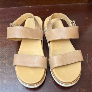 Nisolo Go-To Platform Leather Sandals in almond, size 8.5